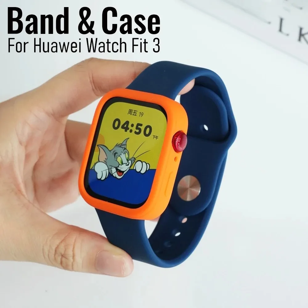 

For Huawei Watch Fit 4 Pro Fit4 Fit 3 Watchband + Case Liquid Silicone Strap with Full Cover Protective Soft Case Protector