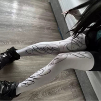 Y2K Gothic Letter Printed Stocking White Punk Thigh High Tights Edgy Punk Fishnet Leggings Fashion Harajuku Streetwear Pantyhose