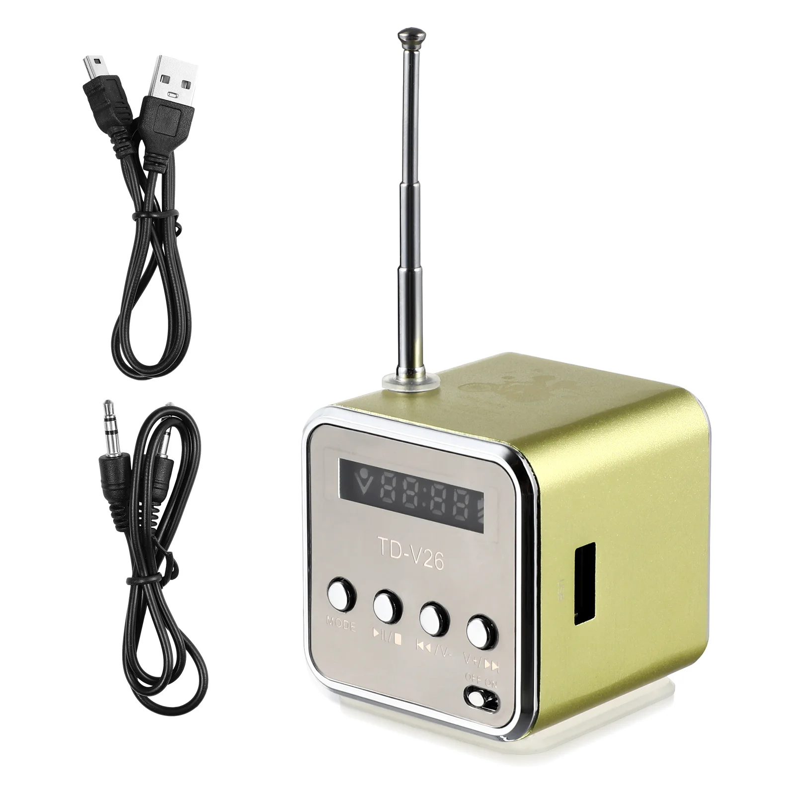

Mini Digital Portable Speaker Fm Radio Mp3 Player Usb Card 3.5Mm Audio Input Led Display Multi-Color Light Green