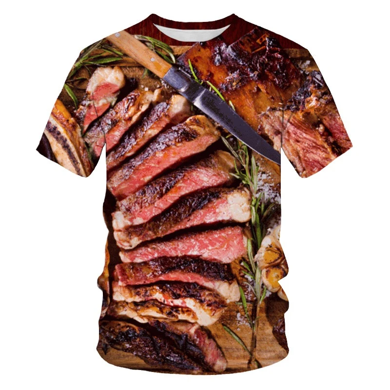 Food Steak Hamburger 3D Print T-shirt Men Woman Fashion Streetwear Casual T Shirts Oversized Harajuku Tees Kids Tops Clothing