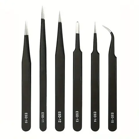 Precision ESD anti-static tweezers set -6-pc stainless steel tool for electronic repair and process modeling, bending 2025