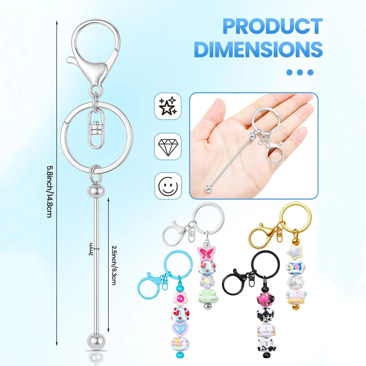 6/12/20/30Pcs Metal Beadable Keychain Bars Beading Key Chain Bar Blanks for Beads Pendant Jewelry Charms Lanyard DIY Crafts Gift
