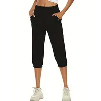 Women's Fashion Pants Solid Color Capri Pants Haren Pants Casual Comfortable Loose High-waisted Pants Women's Jogging Pants