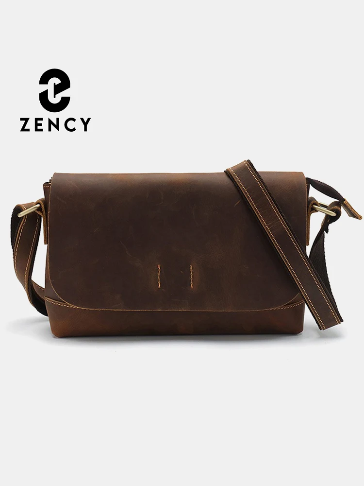 Zency Vintage Men Genuine Leather Messenger Bag Shoulder Bag Handbag for Dail Work Cross-body Zipper Cow Leather Men Bags