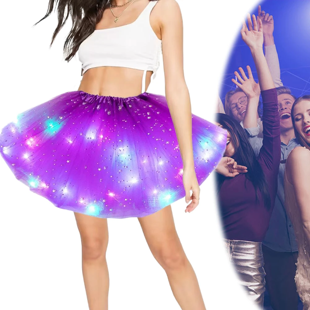Womens LED Layered Tutus Sparkly Sequin Ballet Dance Tulle Skirt Light Up Tutus Ballet Skirt for Party Carnival Costume
