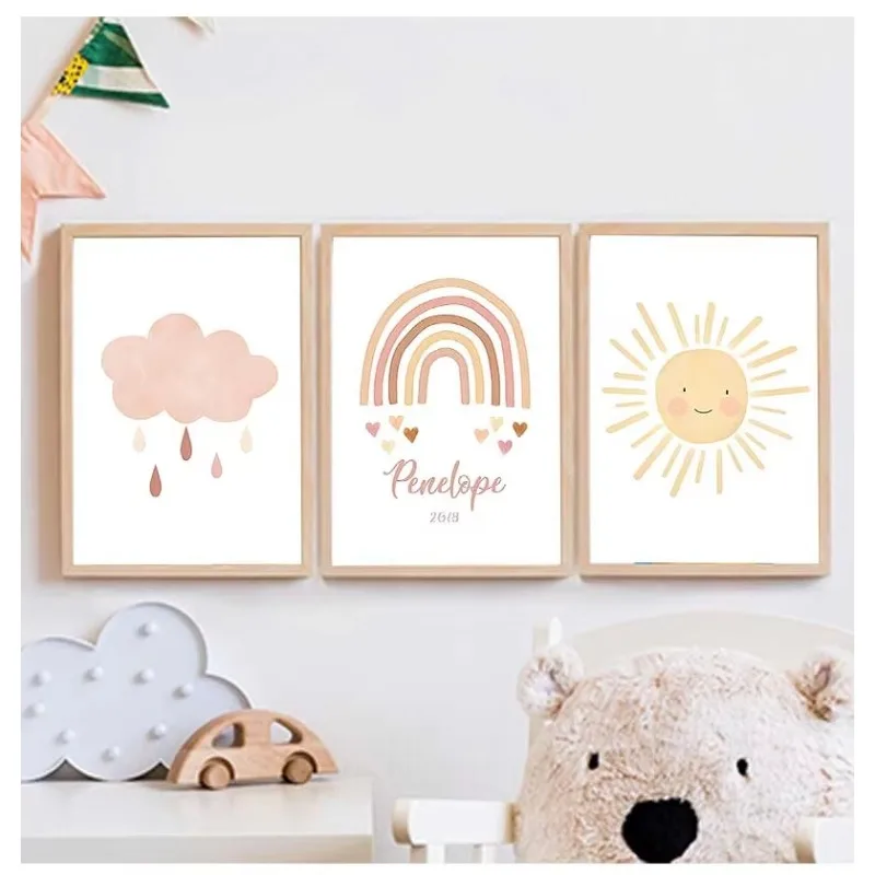 1/3pcs Birth Canvas Poster Sunshine Nursery Wall Art Painting Nordic Picture Baby Room Decor Sun Cloud Rainbow Print