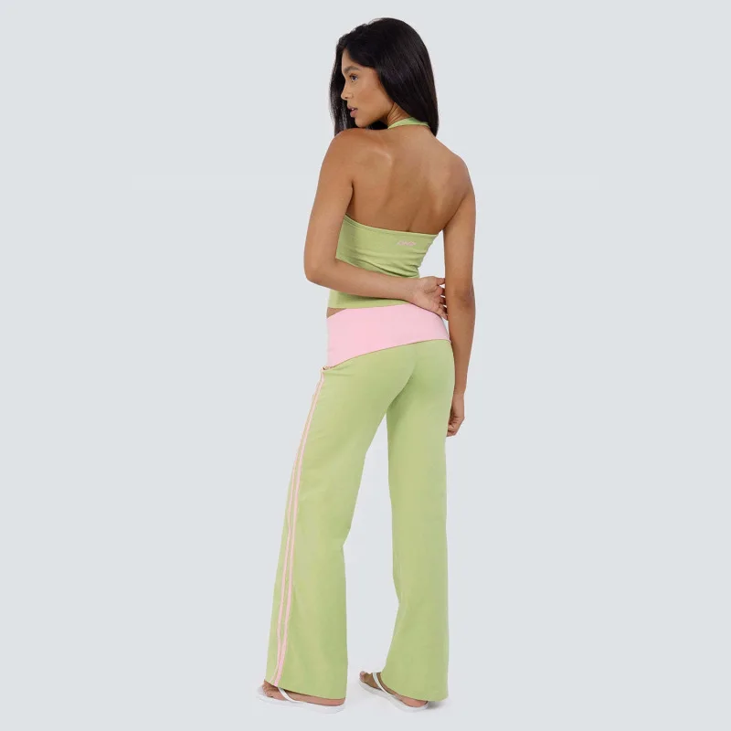American casual style contrasting color splicing neck hanging vest straight tube slimming sports pants two-piece set