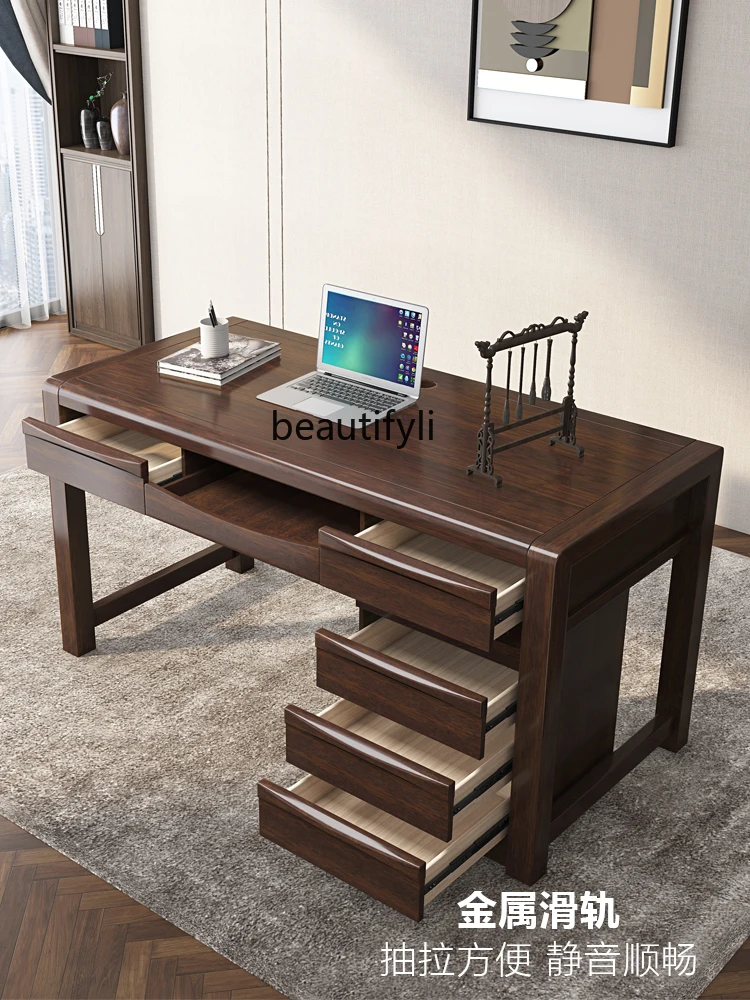 New Chinese Style Solid Wood Desk Home Office Computer Calligraphy Study Desk Modern Minimalist Calligraphy and Painting Table