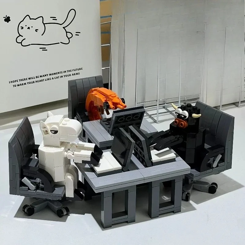 الإبداعية MOC بنة الأثاث مجموعة مدينة سلسلة طاولة حاسوب أريكة الروبيان نموذج للأطفال البالغين لتقوم بها بنفسك لعبة التجميع