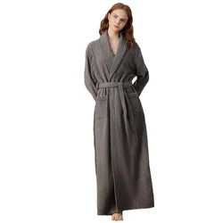 Women's Cotton Terry Bathrobe Solid Long Sleeve Autumn Winter Dressing Gown Turn Down Collar Nightrobe Bath Robe for Female