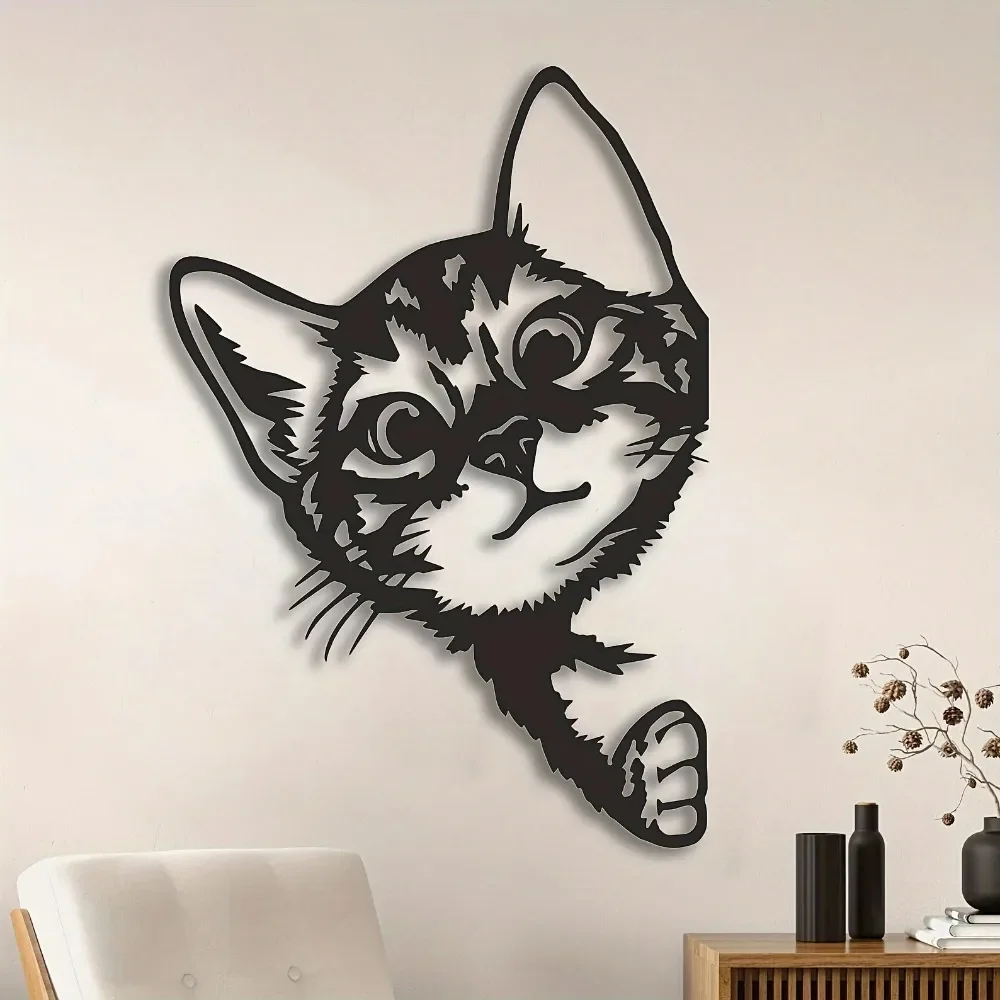 CIFBUY Iron Wall Art Vintage Cat Peeking Metal Sculpture Rustproof Hanging Plaque Home Office Garden Patio Decor Sign