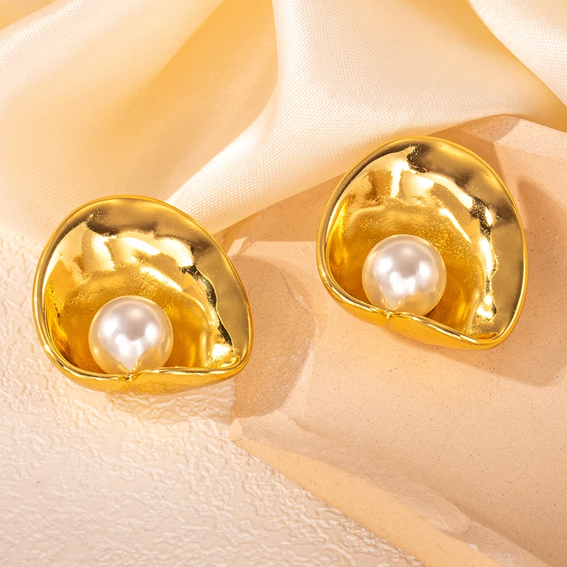 ENSHIR 316L Stainless Steel Imitation Pearls Irregular Circle  Heart Earrings For Women French Niche Jewelry Gifts Wholesale
