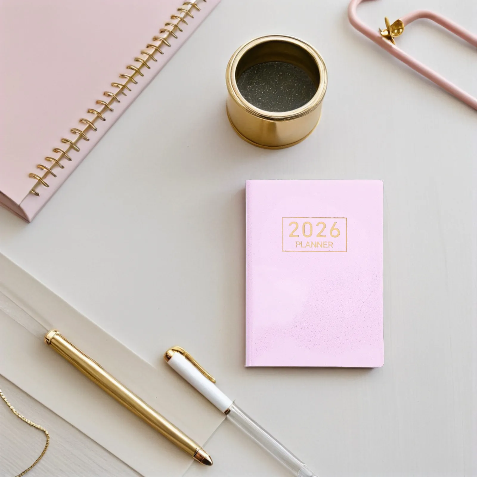 

2026 A7 Mini Planner English Compact Pocket Weekly Monthly Calendar Notepad with PU Cover Thick Paper Lay Flat Binding for on