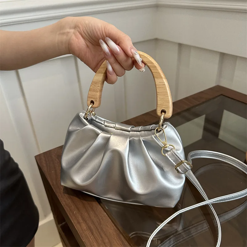 Temperament simple fashion pleated gentle handbag solid color shoulder messenger bag