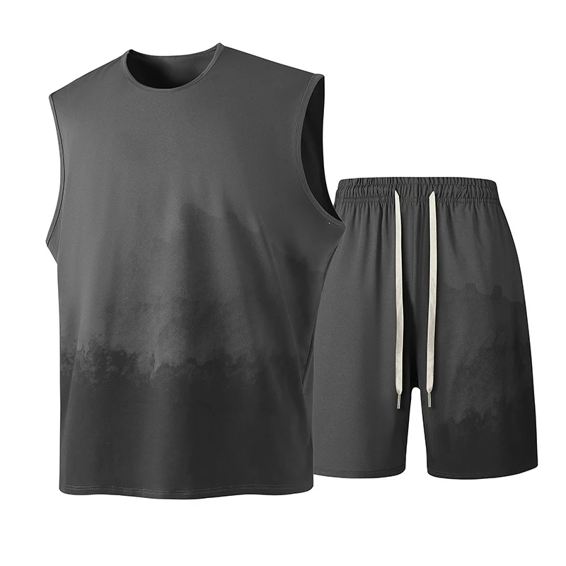 2026 Summer Men Ice Silk Sleeveless Shorts Set, Thin Outdoor Quick Dry Cargo Sports Wear, Casual 2PCS Outfit