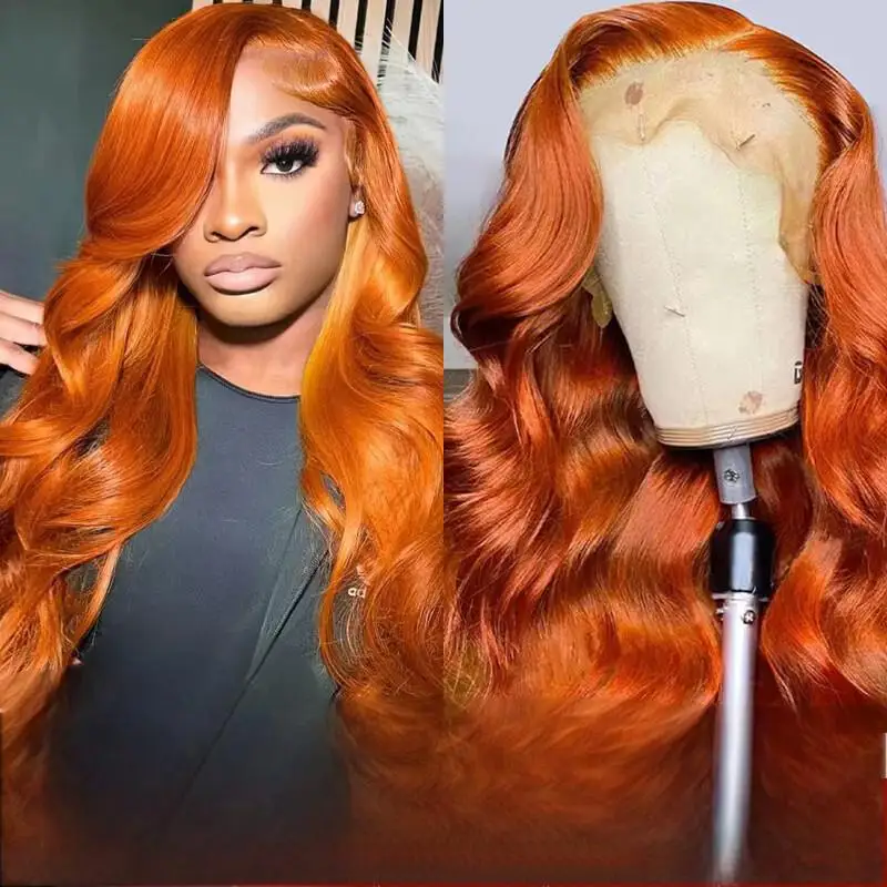 Ginger Orange Body Wave 13x6 Transparent Lace Front Wig Human Hair for Women #350 Colored Pre Plucked Natural Hairline 250%