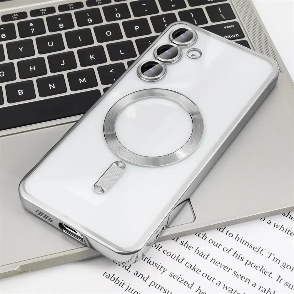 Plating Clear Wireless Cover For Samsung Galaxy S25 S24 S23 S22 S21 S20 FE Ultra Plus Case Note20 Ultra S24FE MagSafe Magnetic