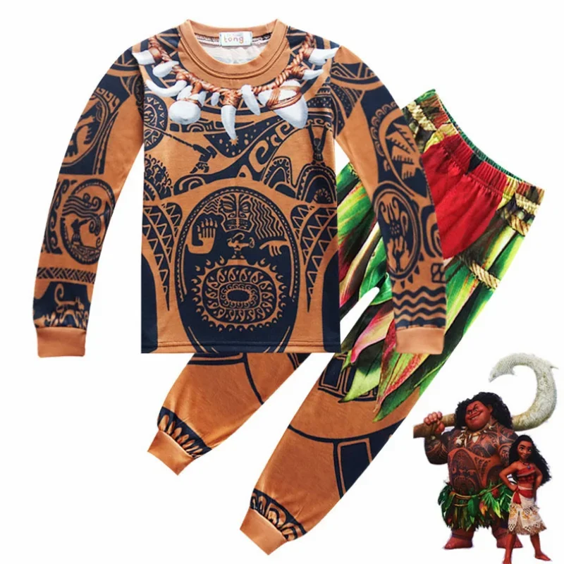 Hot Moana Pajamas Maui Baby Clothes Vaiana Cosplay Winter Child Boutique Clothing Children Costume Toddler Boys SleepWear 3-10Y