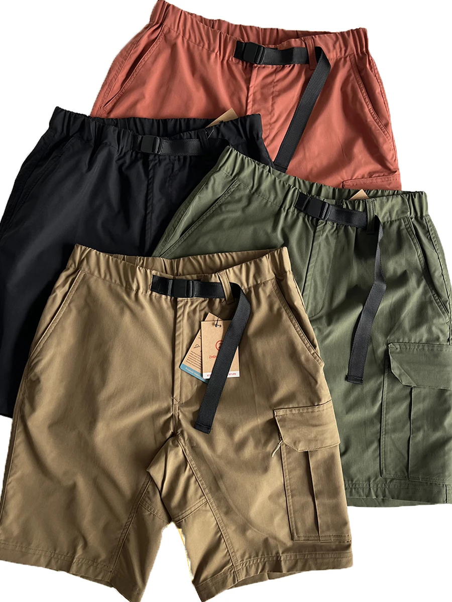 Cool Handsome Workwear Shorts Outdoor Functional Water Resistant Buckle Loose Sports Casual Five-Quarter Length Men's Fashion...
