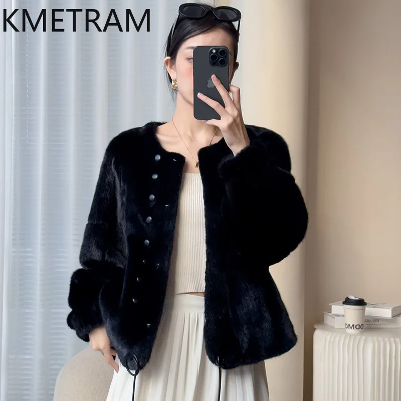 Mantel Bulu Cerpelai Asli Jaket Bulu Pendek Hitam Mewah Wanita Pakaian Wanita Musim Dingin Kualitas Tinggi Baru Dalam Jaket Berbulu 2025ба