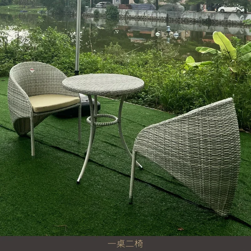 Outdoor garden scenic area courtyard rattan woven tables and chairs outdoor seaside bar hotel coffee shop aluminum alloy