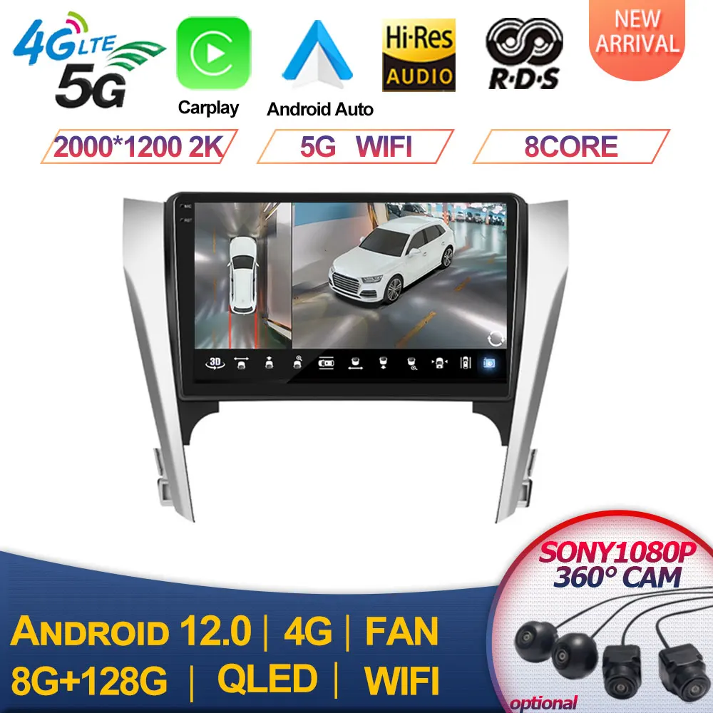 

For Toyota Camry 2012-2014 4G Carplay 2din Android 13 Car Radio Auto Multimedia Players Navigation GPS Head Unit 2DIN