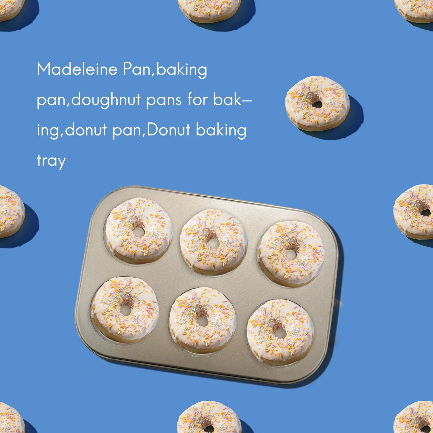 ABVJ-Madeleine Pan,Non-Stick Donut Pan, 2 Pieces Donut Baking Tray, Carbon Steel Donut Mold, Donut Baking Dish Bag Mould 6 Dough