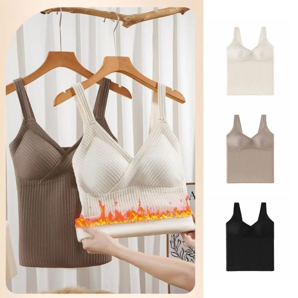 

Сплошное цветное теплое нижнее белье без рукавов с v-образным вырезом, бесшовный зимний терможилет в полоску, рубашка, осенняя одежда, женское нижнее белье
