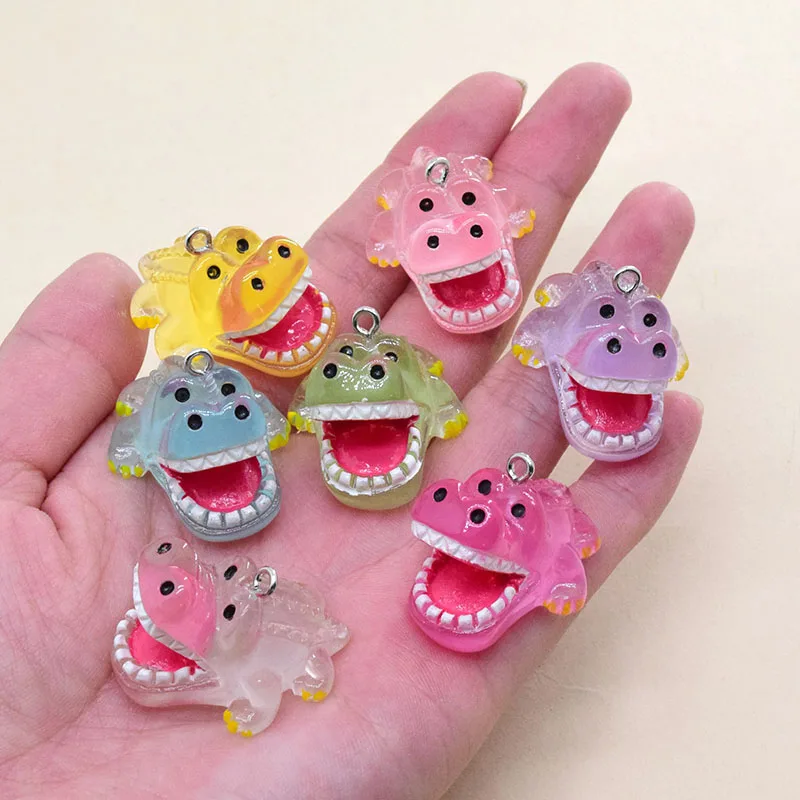 

6pcs Open Mouth Luminous Crocodile Resin Charms Kawaii Small Animal Pendant For Earring Keychain Diy Jewelry Making