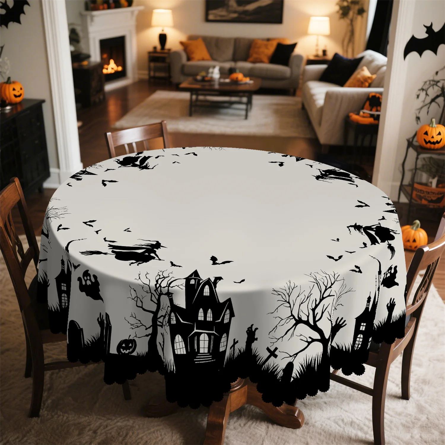 A single Halloween tablecloth with tombstone cross design for haunted house. Suitable for restaurants.zyc