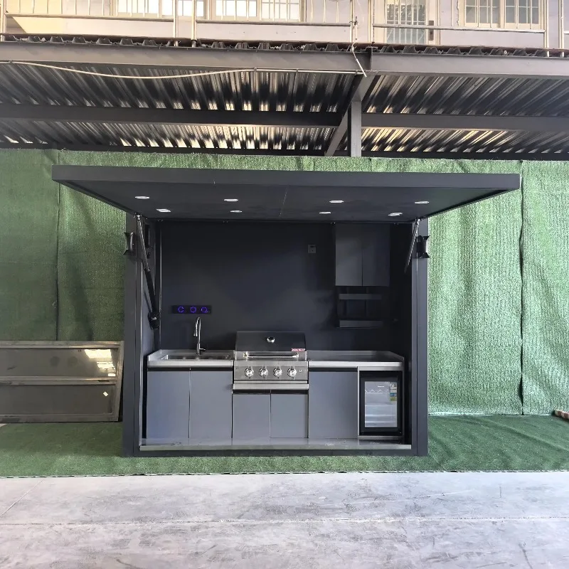Modular Outdoor BBQ Kitchen Cabinet, Professional Outdoor BBQ Kitchen Unit with Complete Cooking Equipment