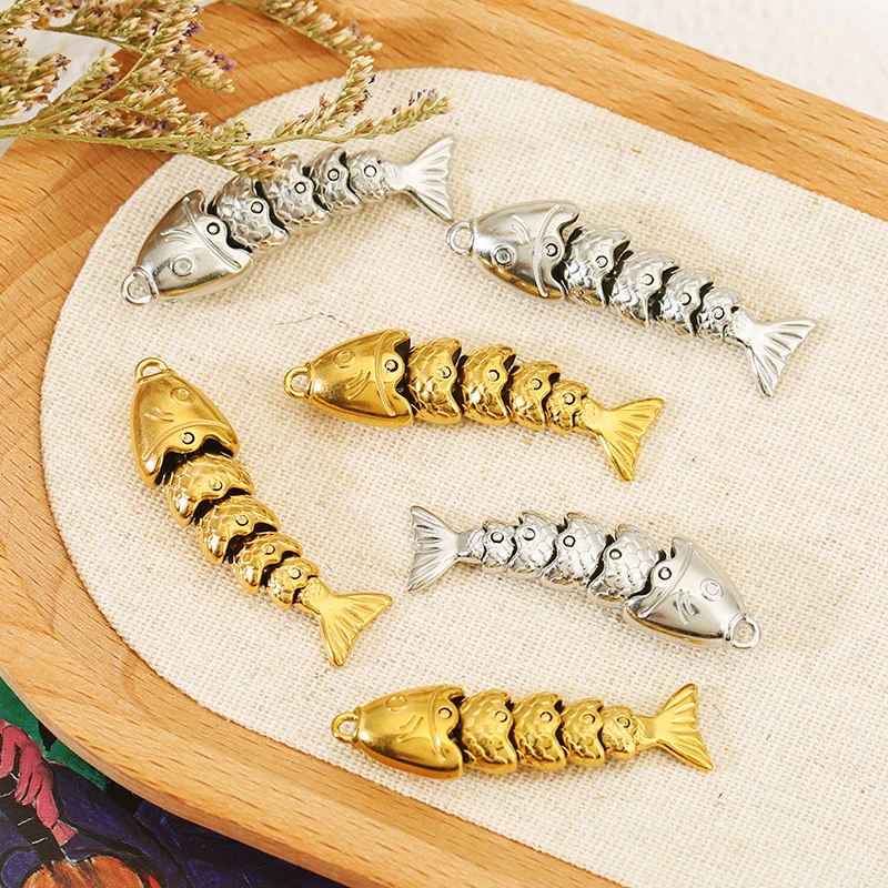 2pcs Stainless Steel Swinging Fish Charm Splice Fishbone Pendant for Jewelry Earrings Necklace Making Supplies Jewelry Materials view 3