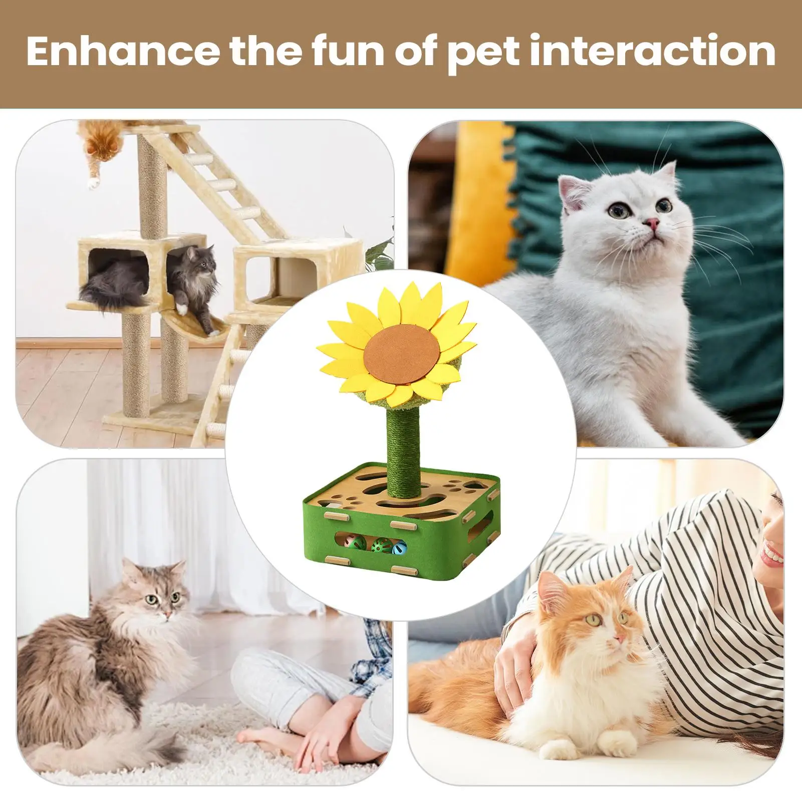 

Игрушка-головоломка для кошек, интерактивные игрушки-головоломки для кошек с дизайном подсолнечника, противоскользящая базовая игра, скребок для умных упражнений, тренировок