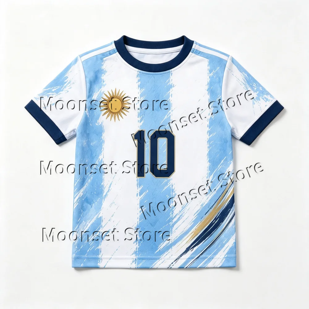 Unisex Kinder Argentinien Blau-weiß gestreift 10 # Fußball-Set Trikot-Set Atmungsaktives Sport-Oberteil Shorts Jugend-Fußball-Trainingsoutfit – Detail 7