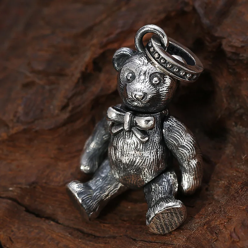 sterling silver korean style creative ins bear pendant for men and women thai silver craft fashionable and versatile pendant