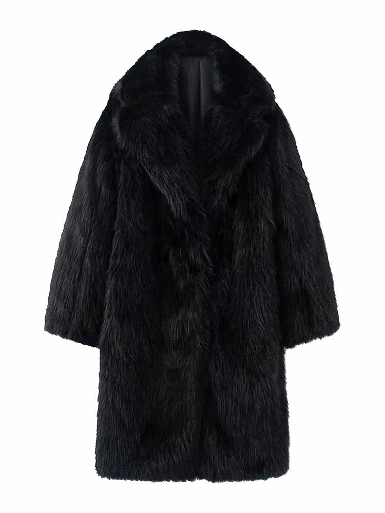 HH امرأة الشتاء موضة تنوعا الدافئة طويلة الأكمام التلبيب الاصطناعي تقليد الفراء أفخم معطف الإناث معطف مريح غير رسمي #4