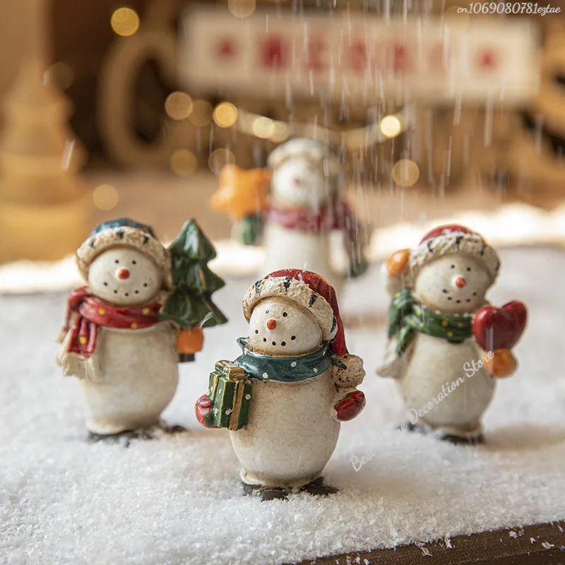 Resin Christmas Snowman Ornament Painted Creative Desktop Ornament Figure Statue Mini Snowman Xmas Decoration - Image 2