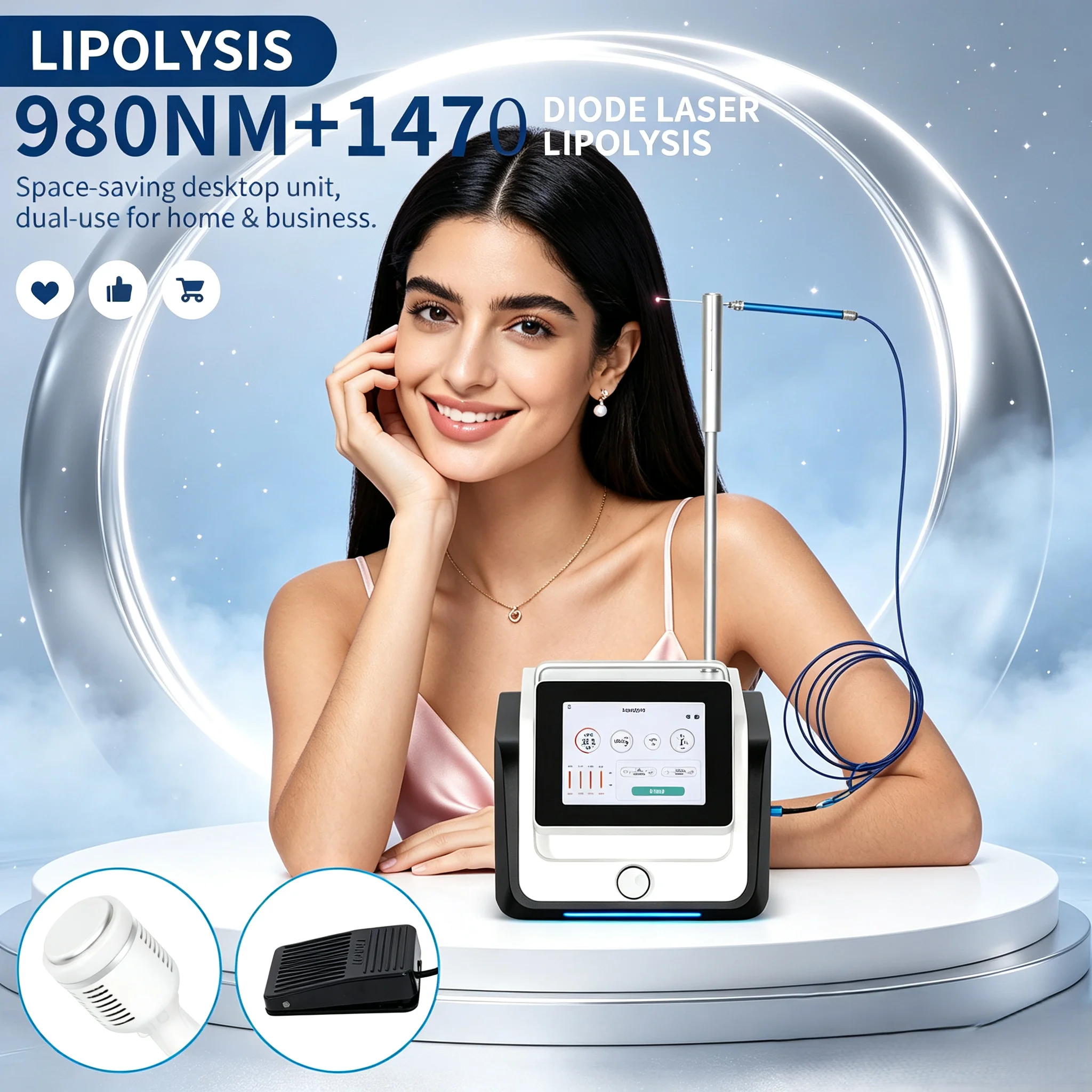 980&1470nm Lase High Precision Lipolysis Diode Laser Unit Minimally Invasive Body Shaping Facial Rejuvenation Salon Equipment