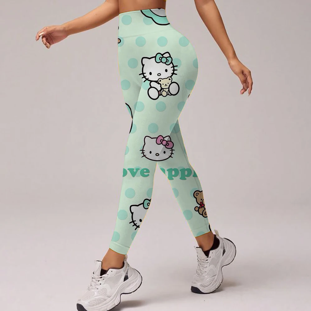 

Kuromi Hello Kitty с принтом Повседневные облегающие леггинсы с эластичной резинкой на талии Домашняя работа для путешествий Носить удобные леггинсы розового цвета