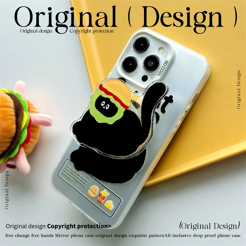 Funda de teléfono esmerilada con soporte láser magnético de gato lindo de dibujos animados divertidos, 2 en 1, iPhone 15, 14 Pro Max, Apple 12, 13, 11, XR, XS, 7, 8