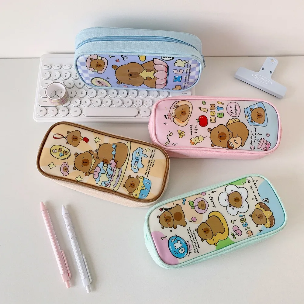 Desktop Storage Cartoon Capybara Stationery Bag Cosmetics Card Pen Stationery Capybara Pencil Case Large Capacity Capibala