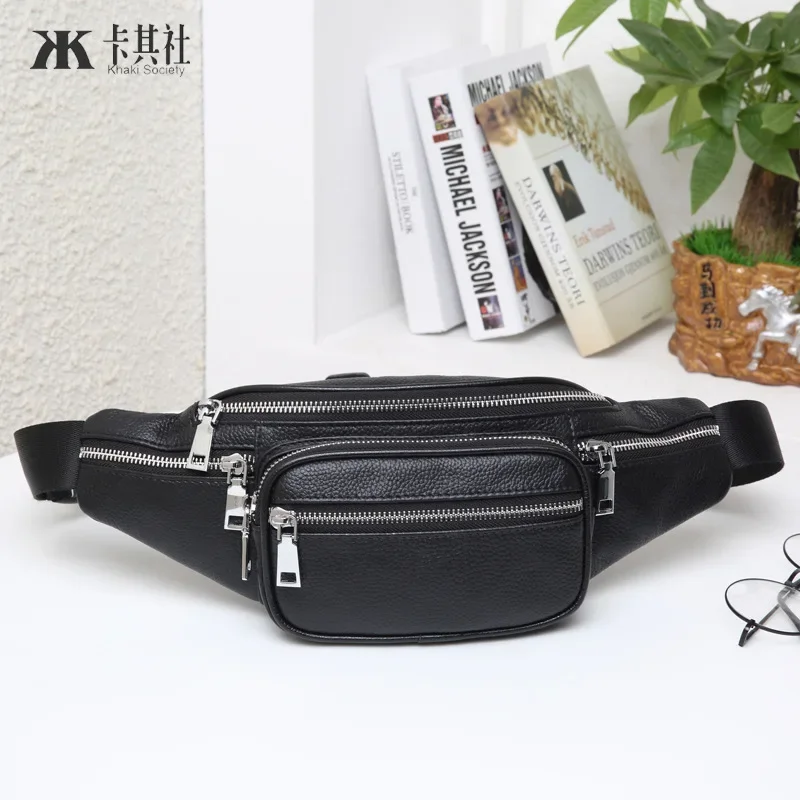 Men's Leather Waist Bag Male Durable Cowhide Genuine Leather Casual Mobile Phone Large Capacity Chest Crossbody Shoulder Bag