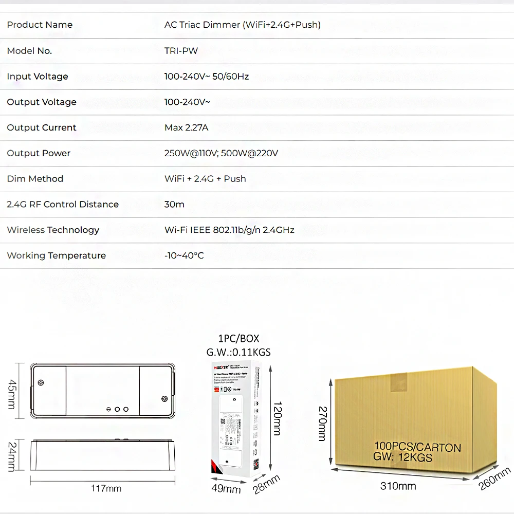 Imagem -06 - Lâmpadas Led Dimmable Triac Miboxer Dimmer Triac Wi-fi 24 Ghz Push Brilho Ajustável Tuya Google Home Alexa 500w Triac