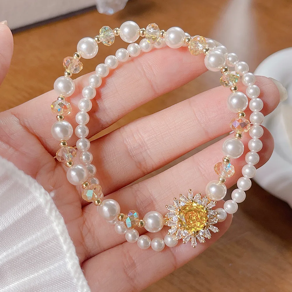 

Ruifan Luxury Faux Pearl Crystal Beaded Bracelet Women Sparkling Butterfly/Flower Charm Adjustable Boho Chic Jewelry Gifts 1583