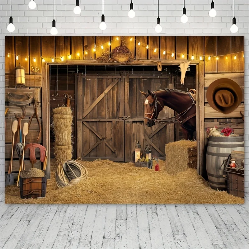 Wild West Horse Retro Wooden Board Cow Skull Decoration Photography Background Banner Photo Booth Studio