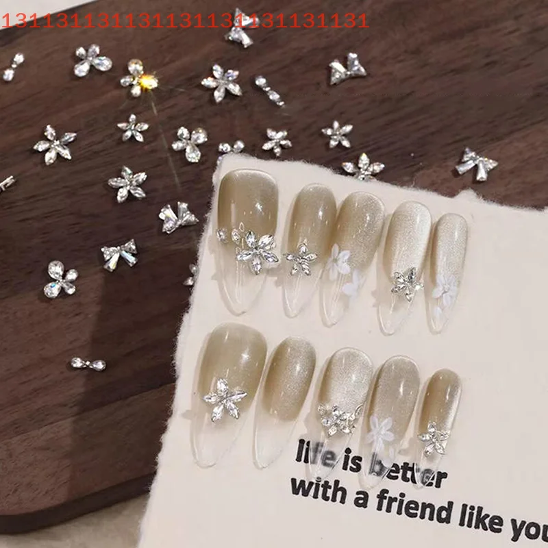 손톱 공예용 DIY 장식 10개 반짝이는 지르콘 네일 아트 라인스톤 플랫백 보석 리본 꽃 장식