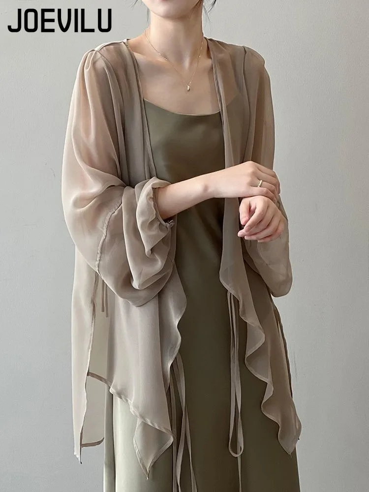 Women's UPF Sunscreen Chiffon Shirt  French Loose Summer Blouse Lightweight Flowy Plus Size Top Beach Shirt Long Sleeve Cardigan