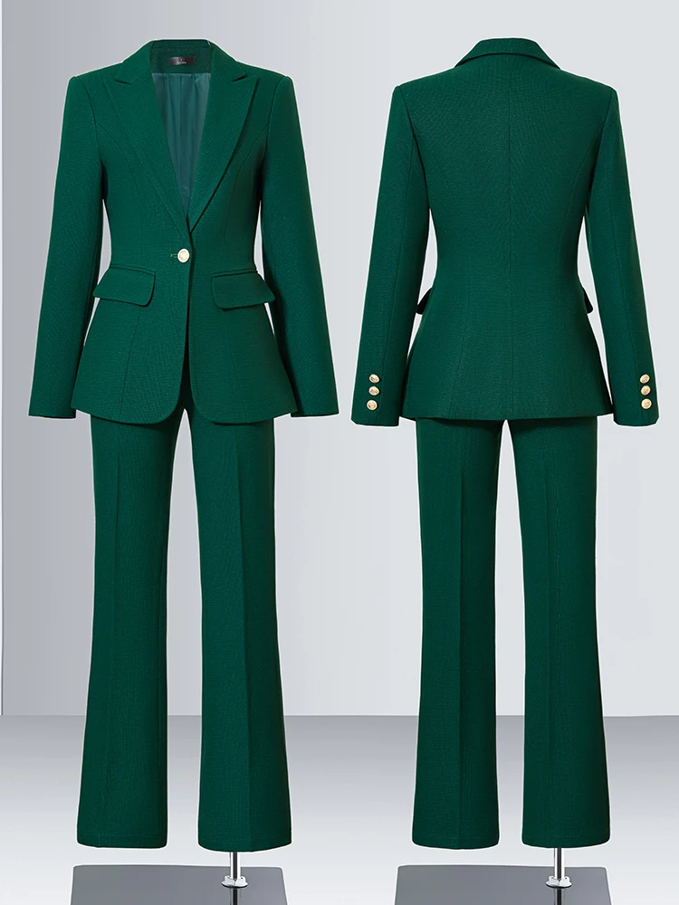 

Quality Women's Formal Work Pant Suit Trouser Green Navy Solid Office Ladies 2 Piece Blazer Set