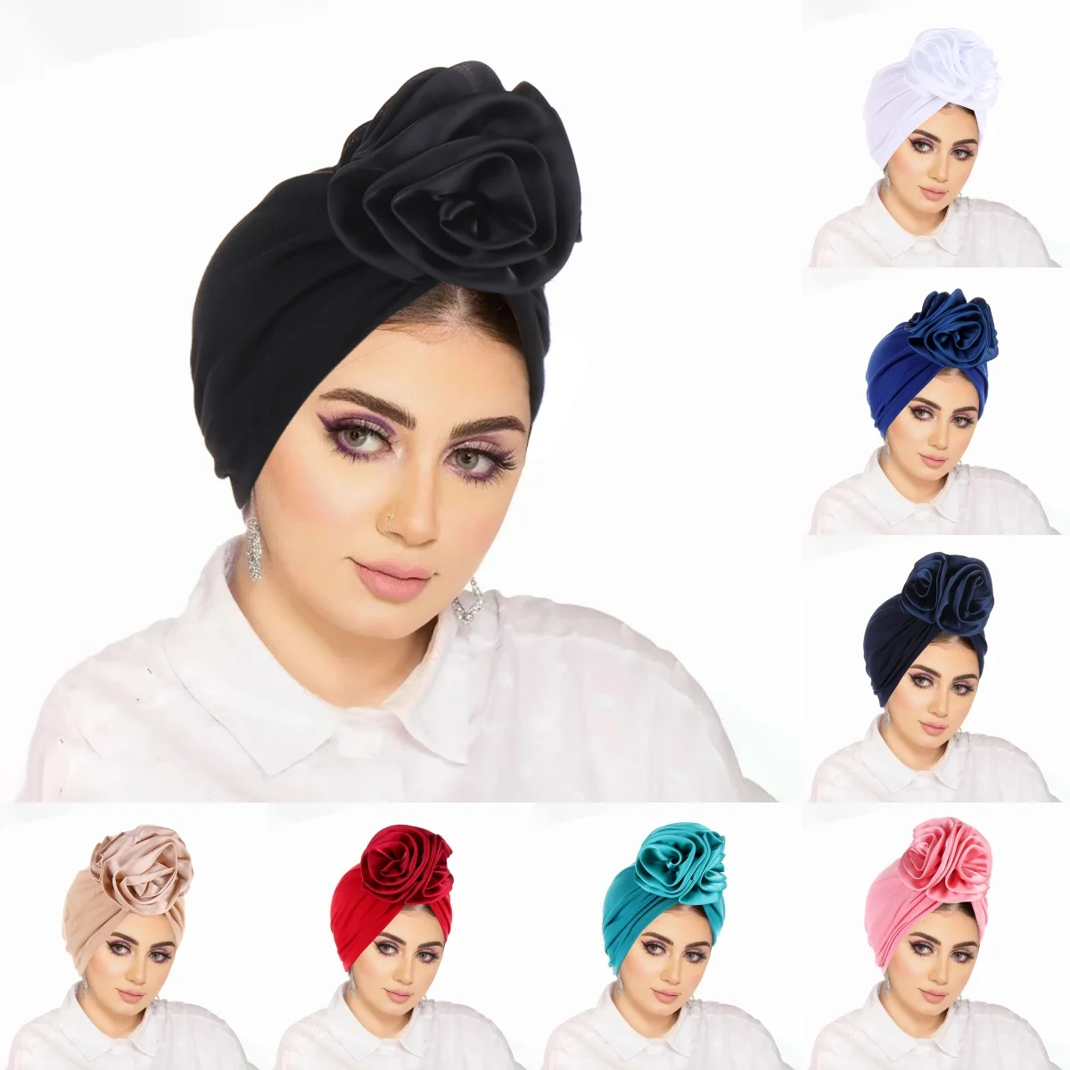 Chapeaux Hijab Turban à fleurs en Satin, nouvelle mode, enveloppe de tête africaine, chapeaux musulmans élastiques, casquette de chimio respirante pour femmes et filles, 2025