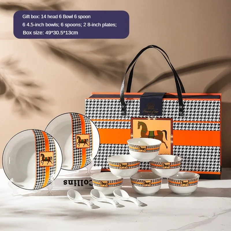 Orange Ceramic Set Ceramic Bowl Opening Ceremony Tableware Gift Set Tableware Gift Box